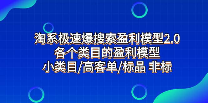 淘系极速爆搜索盈利模型2.0，各个类目的盈利模型，小类目/高客单/标品 非标-学知网