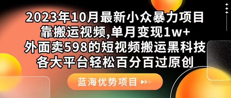 外面卖598的10月最新短视频搬运黑科技，各大平台百分百过原创 靠搬运月入1w-学知网