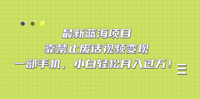 最新蓝海项目，靠禁止废话视频变现，一部手机，小白轻松月入过万！-学知网