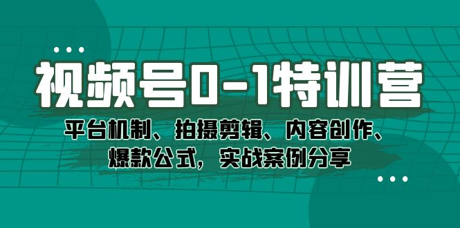 视频号0-1特训营：平台机制、拍摄剪辑、内容创作、爆款公式，实战案例分享-学知网