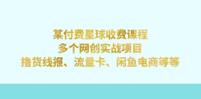 某付费星球课程：多个网创实战项目，撸货线报、流量卡、闲鱼电商等等-学知网