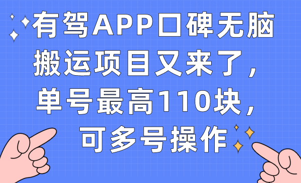 有驾APP口碑无脑搬运项目又来了，单号最高110块，可多号操作-学知网