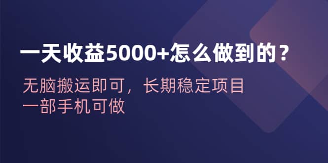 一天收益5000+怎么做到的？无脑搬运即可，长期稳定项目，一部手机可做-学知网