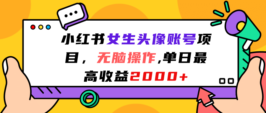 小红书女生头像账号项目，无脑操作，单日最高收益2000+-学知网
