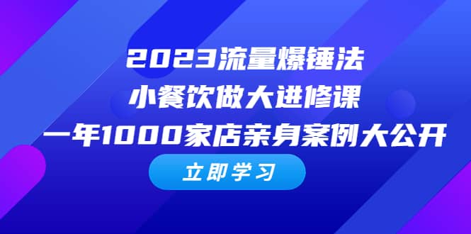 2023流量 爆锤法，小餐饮做大进修课，一年1000家店亲身案例大公开-学知网