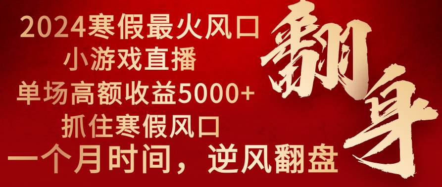 2024年最火寒假风口项目 小游戏直播 单场收益5000+抓住风口 一个月直接提车-学知网