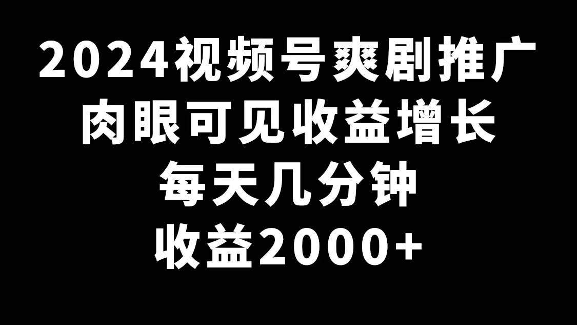 2024视频号爽剧推广，肉眼可见的收益增长，每天几分钟收益2000+-学知网