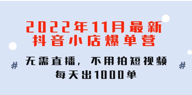 2022年11月最新抖音小店爆单训练营：无需直播，不用拍短视频，每天出1000单-学知网