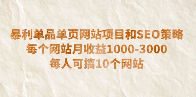 暴利单品单页网站项目和SEO策略 每个网站月收益1000-3000 每人可搞10个-学知网