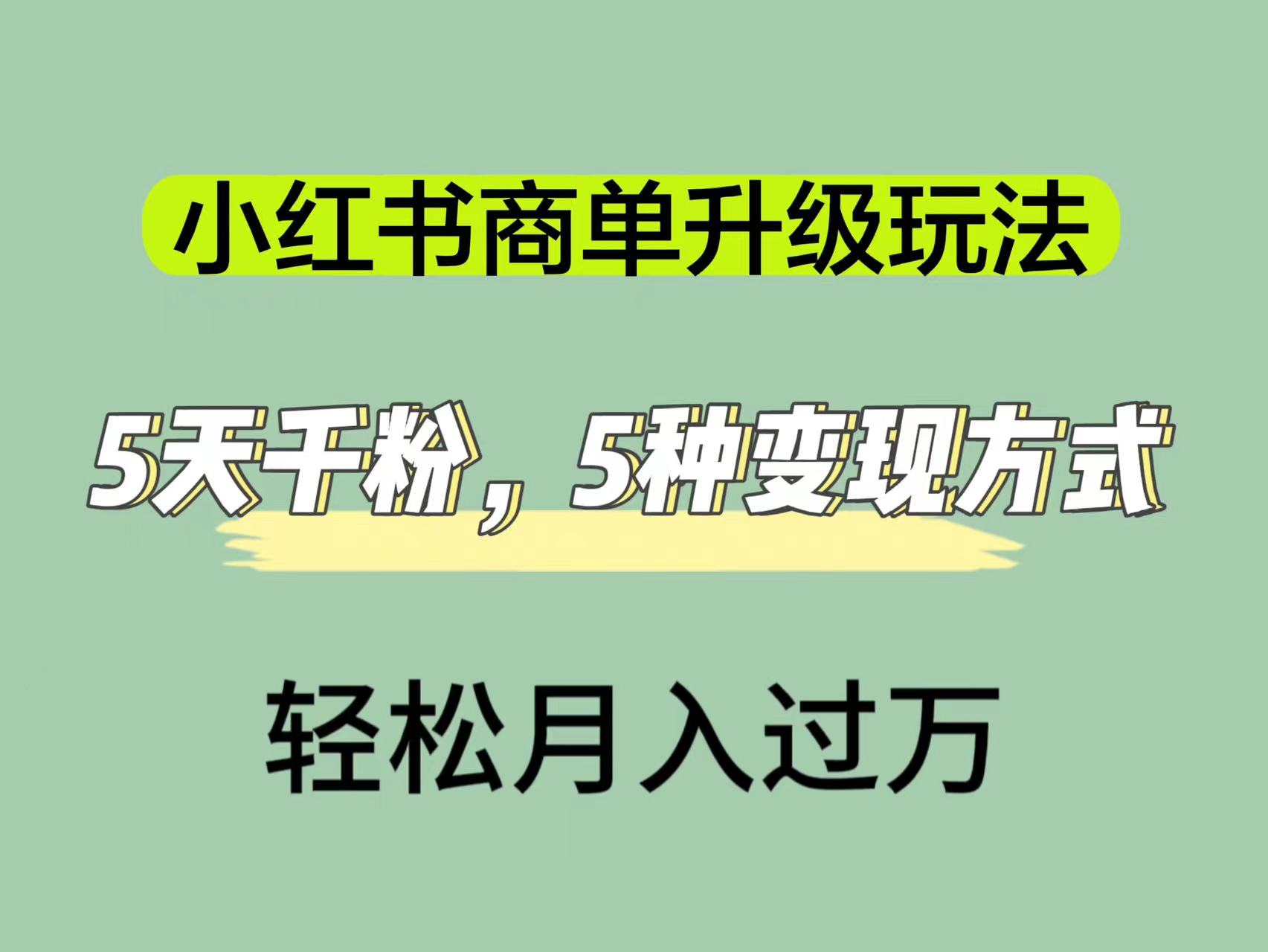 小红书商单升级玩法，5天千粉，5种变现渠道，轻松月入1万+-学知网