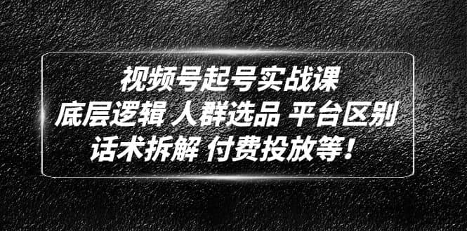 视频号起号实战课：底层逻辑 人群选品 平台区别 话术拆解 付费投放等-学知网