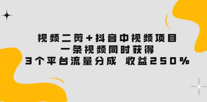 视频二剪+抖音中视频项目：一条视频获得3个平台流量分成 收益250% 价值4980-学知网