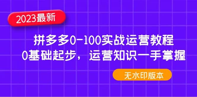 2023拼多多0-100实战运营教程，0基础起步，运营知识一手掌握（无水印）-学知网