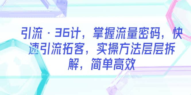 引流·36计，掌握流量密码，快速引流拓客，实操方法层层拆解，简单高效-学知网