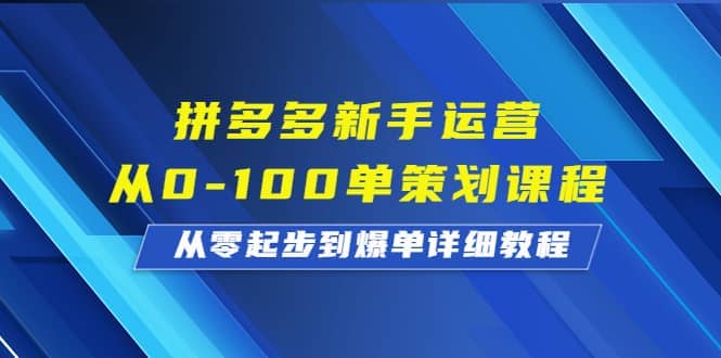 拼多多新手运营从0-100单策划课程，从零起步到爆单详细教程-学知网