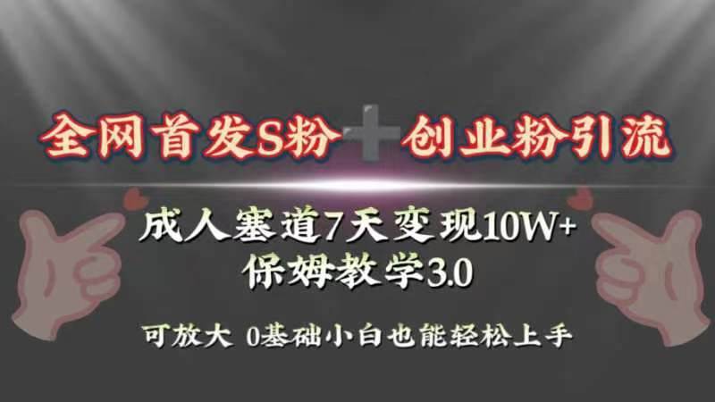 全网首发s粉加创业粉引流变现，成人用品赛道7天变现10w+保姆教学3.0-学知网