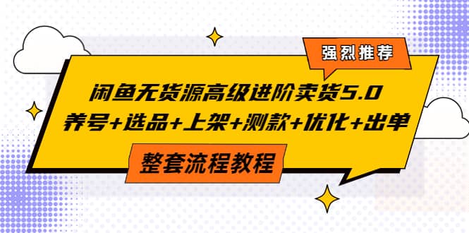 闲鱼无货源高级进阶卖货5.0，养号+选品+上架+测款+优化+出单整套流程教程-学知网