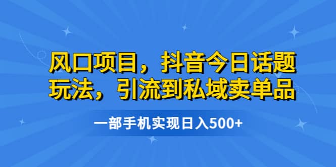 风口项目，抖音今日话题玩法，引流到私域卖单品，一部手机实现日入500+-学知网