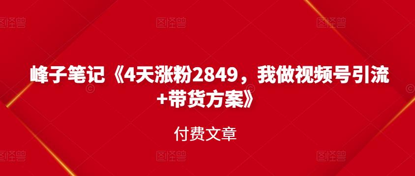 峰子笔记《4天涨粉2849，我做视频号引流+带货方案》付费文章-学知网