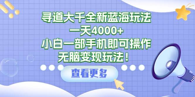 寻道大千全新蓝海玩法，一天4000+，小白一部手机即可操作，无脑变现玩法！-学知网