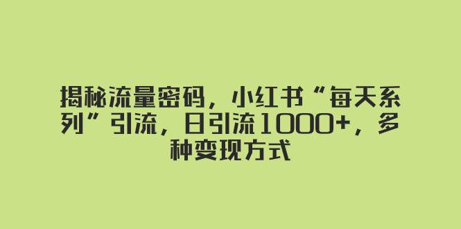 揭秘流量密码，小红书“每天系列”引流，日引流1000+，多种变现方式-学知网