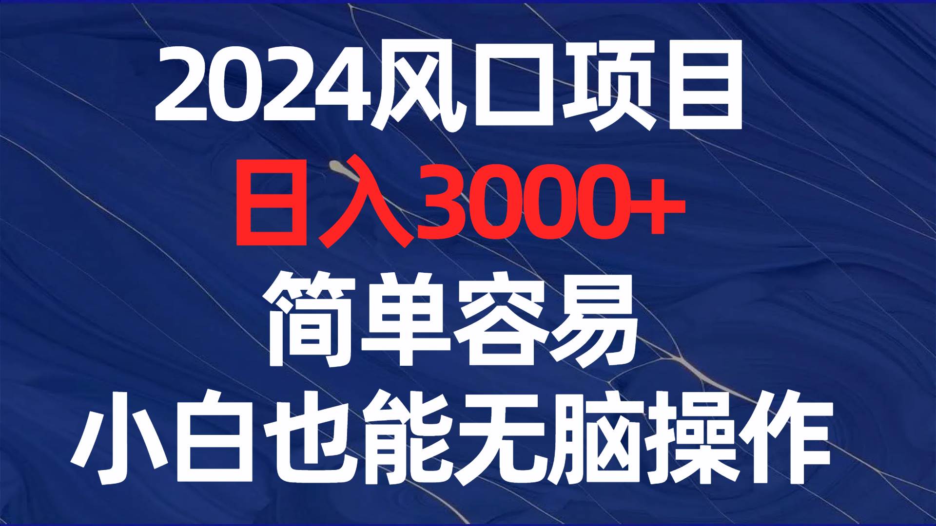 2024风口项目，日入3000+，简单容易，小白也能无脑操作-学知网