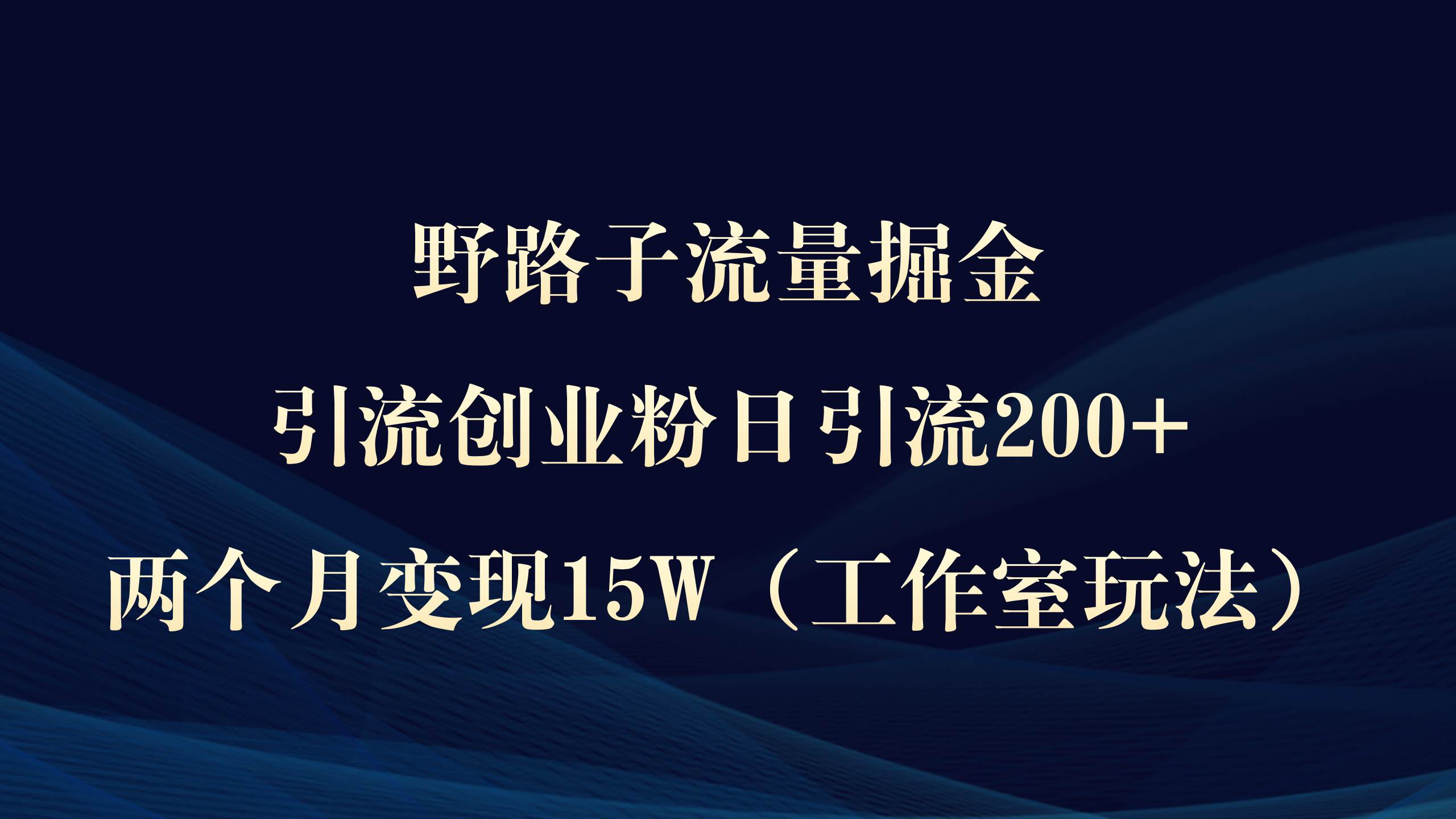 野路子流量掘金，引流创业粉日引流200+，两个月变现15W（工作室玩法））-学知网