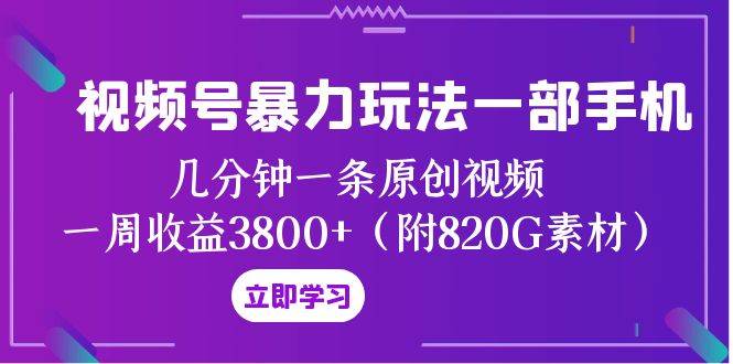 视频号暴力玩法一部手机 几分钟一条原创视频 一周收益3800+（附820G素材）-学知网