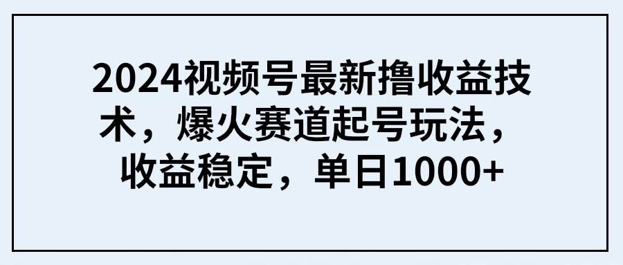 2024视频号最新撸收益技术，爆火赛道起号玩法，收益稳定，单日1000+-学知网