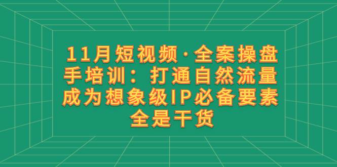 11月短视频·全案操盘手培训：打通自然流量 成为想象级IP必备要素 全是干货-学知网