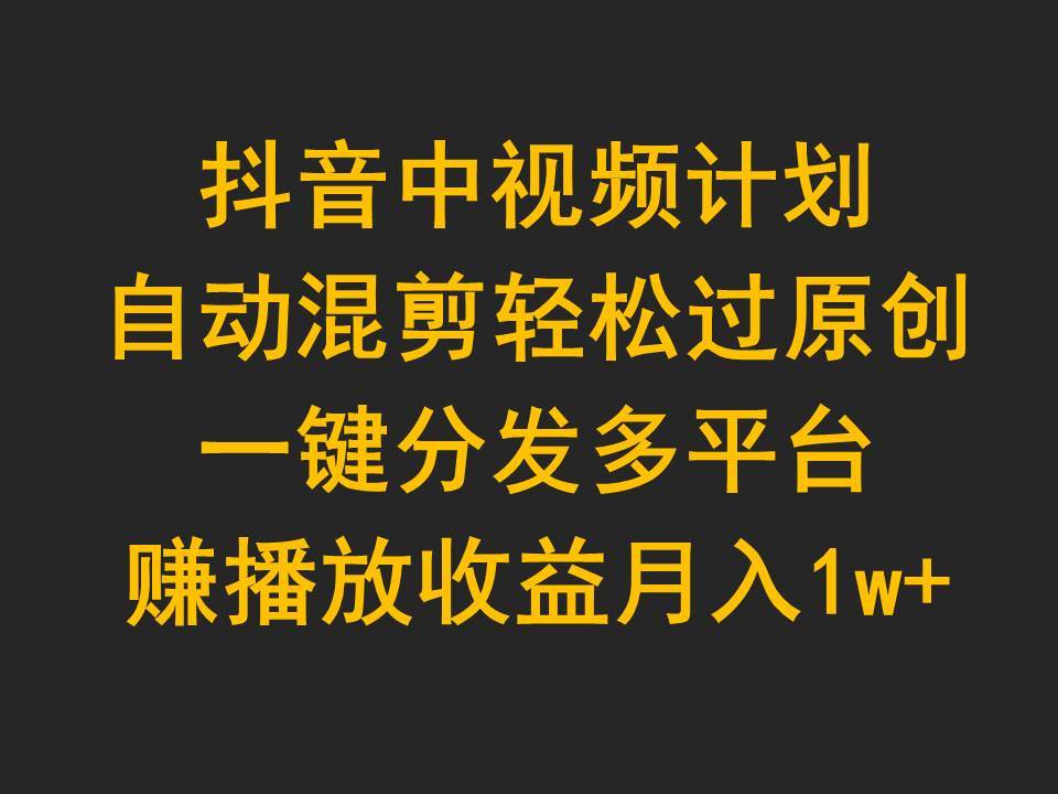 抖音中视频计划，自动混剪轻松过原创，一键分发多平台赚播放收益，月入1w+-学知网