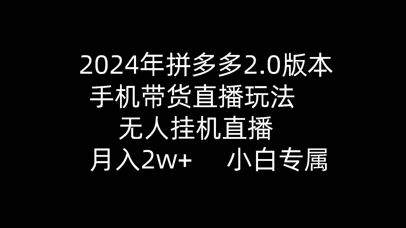 2024年拼多多2.0版本，手机带货直播玩法，无人挂机直播， 月入2w+， 小…-学知网