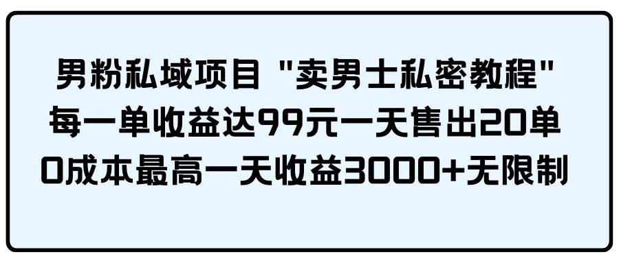 男粉私域项目 卖男士私密教程 每一单收益达99元一天售出20单-学知网