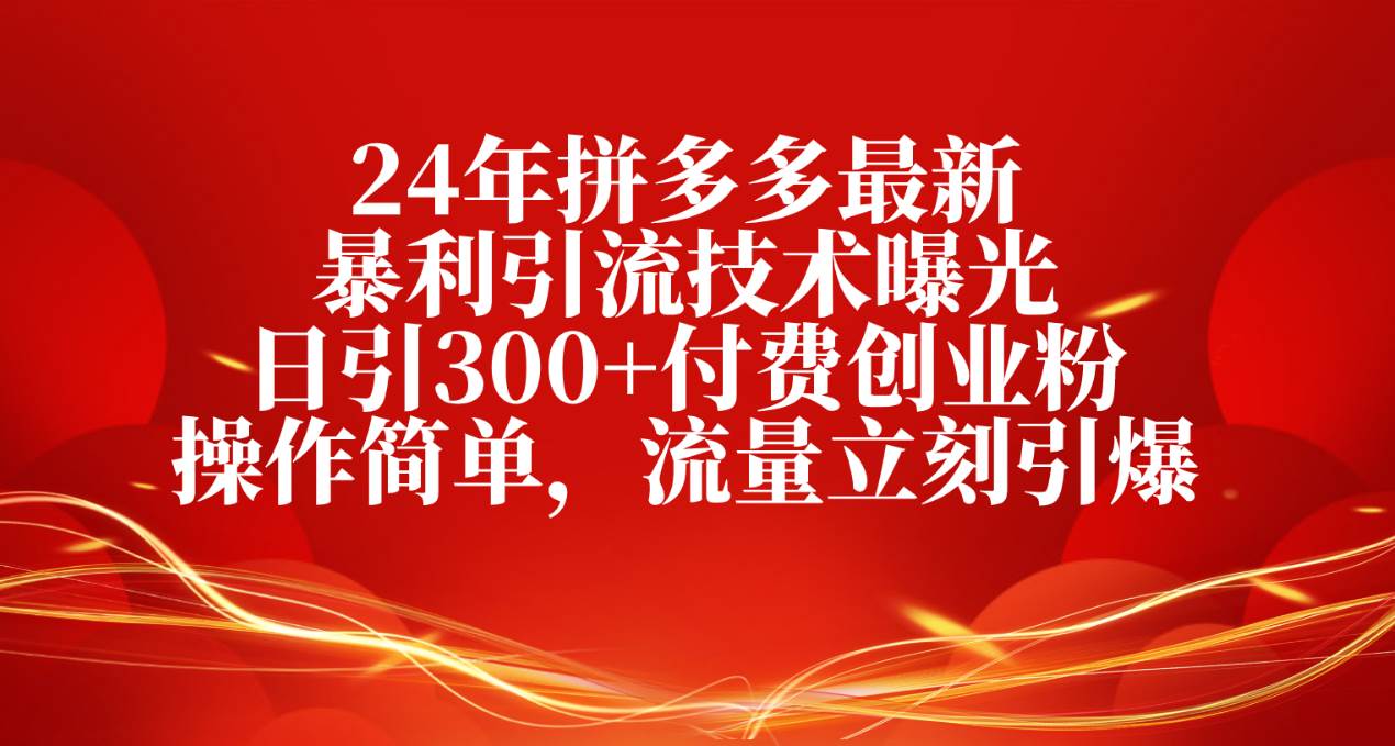 24年拼多多最新暴利引流技术曝光，日引300+付费创业粉，操作简单，流量…-学知网