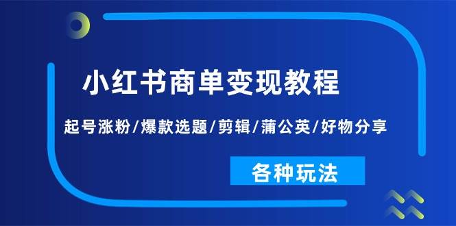 小红书商单变现教程：起号涨粉/爆款选题/剪辑/蒲公英/好物分享/各种玩法-学知网