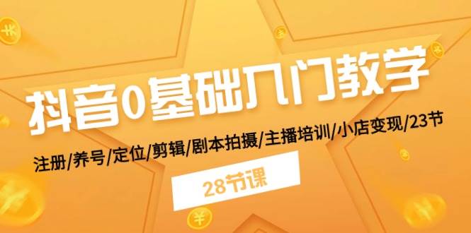 抖音0基础入门教学 注册/养号/定位/剪辑/剧本拍摄/主播培训/小店变现/28节-学知网