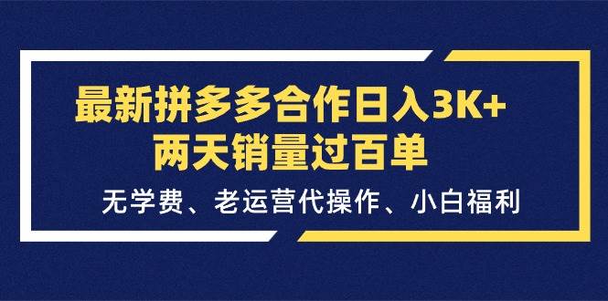 最新拼多多合作日入3K+两天销量过百单，无学费、老运营代操作、小白福利-学知网