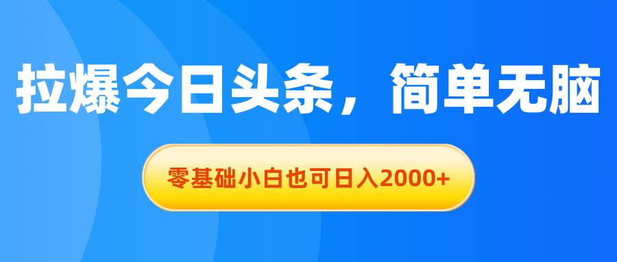 拉爆今日头条，简单无脑，零基础小白也可日入2000+-学知网