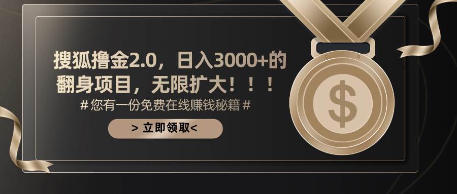 搜狐撸金2.0日入3000+，可无限扩大的翻身项目-学知网