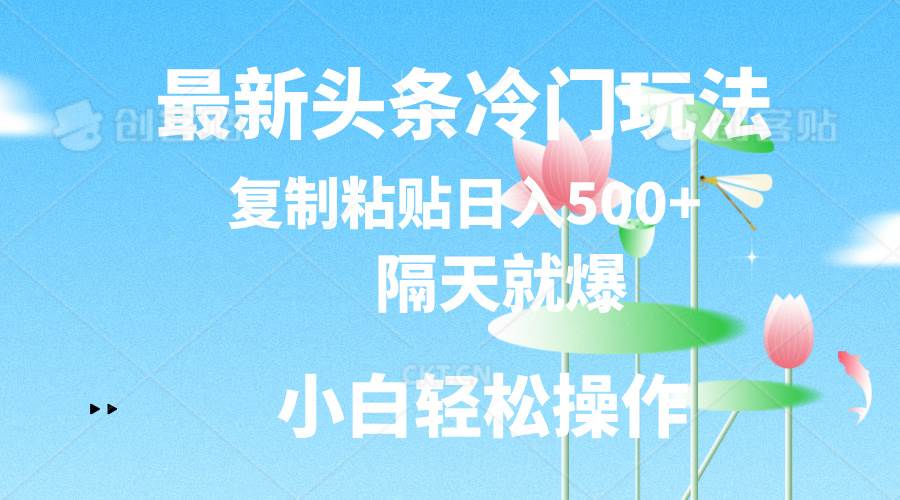 最新头条冷门玩法，隔天就爆，复制粘贴日入500+-学知网