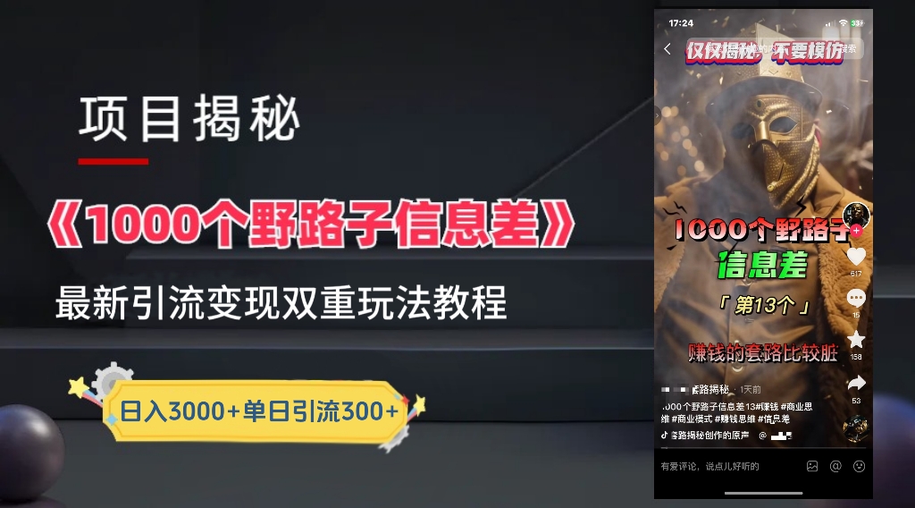 一千个野路子信息差24年最新玩法教程附带变现方法和引流的玩法具体拆解-学知网