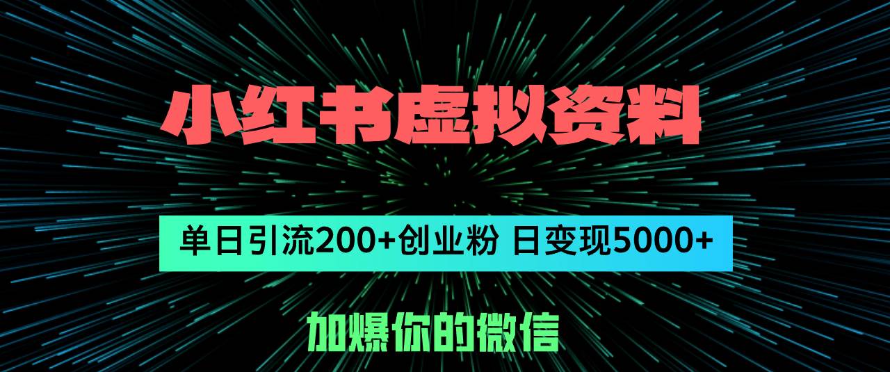 小红书虚拟资料日引流200+创业粉，单日变现5000+-学知网