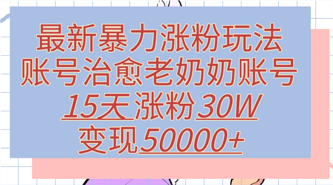 最新暴力涨粉玩法，治愈老奶奶账号，15天涨粉30W，变现50000+【揭秘】-学知网