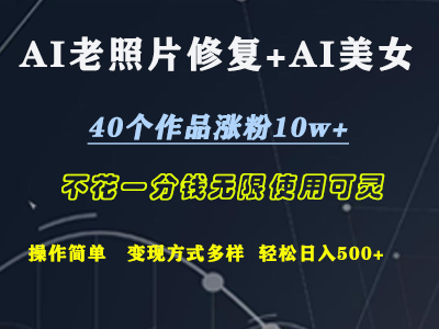 AI老照片修复+AI美女玩发  40个作品涨粉10w+  不花一分钱使用可灵  操作简单  变现方式多样话   轻松日去500+-学知网