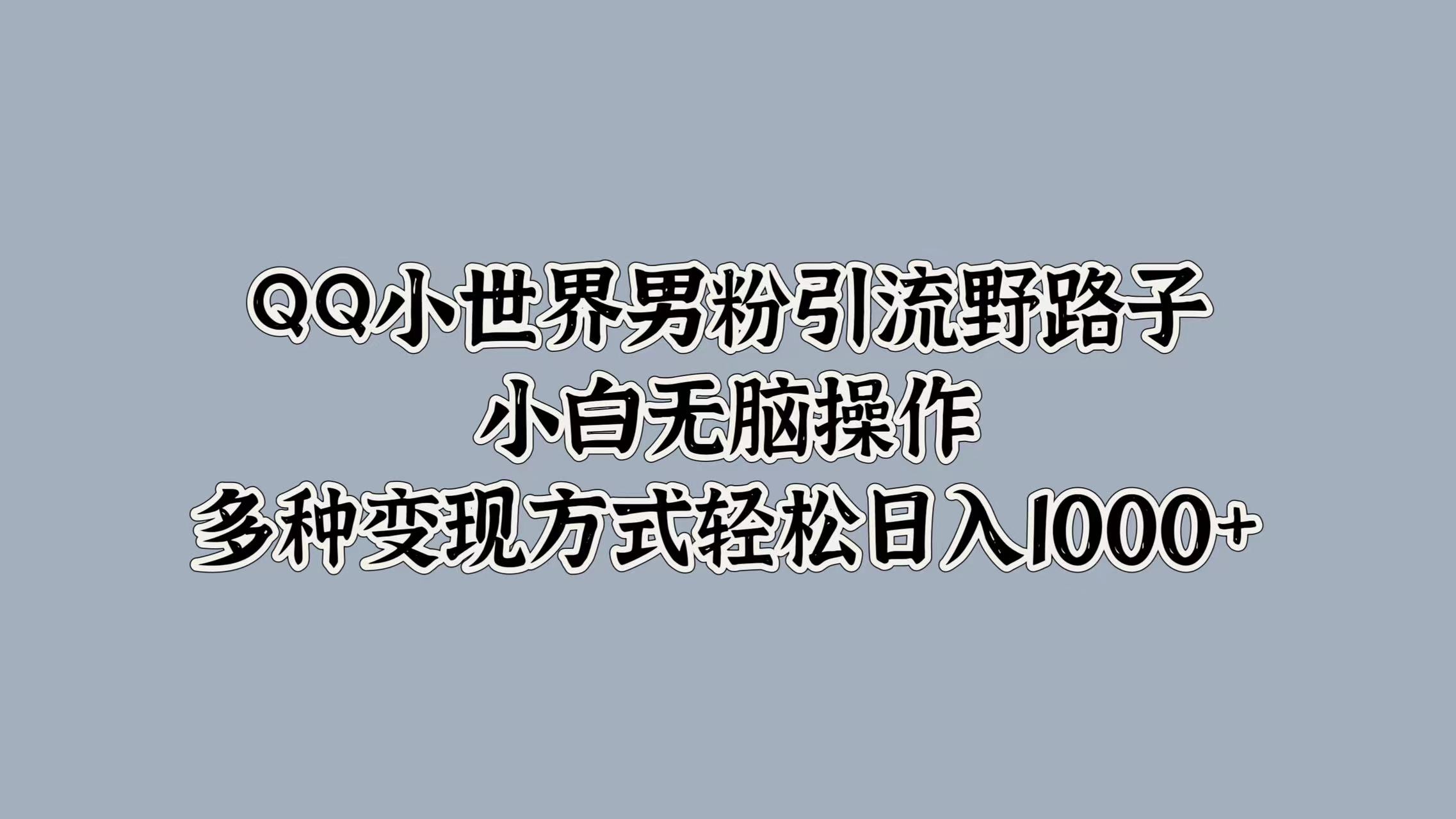 QQ小世界男粉引流野路子，小白无脑操作，多种变现方式轻松日入1000+-学知网