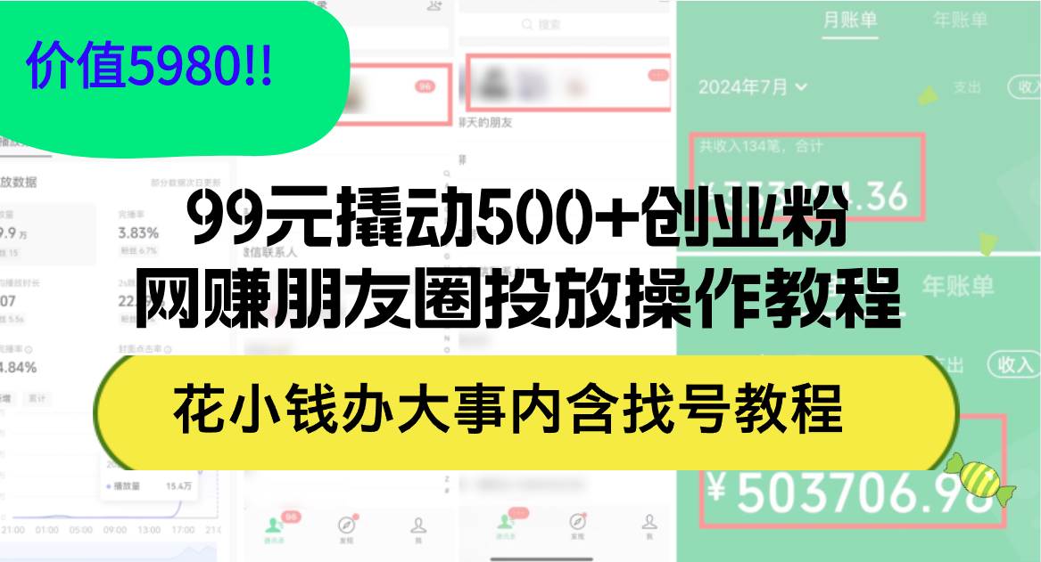 99元撬动500+创业粉，网赚朋友圈投放操作教程价值5980！花小钱办大事内…-学知网