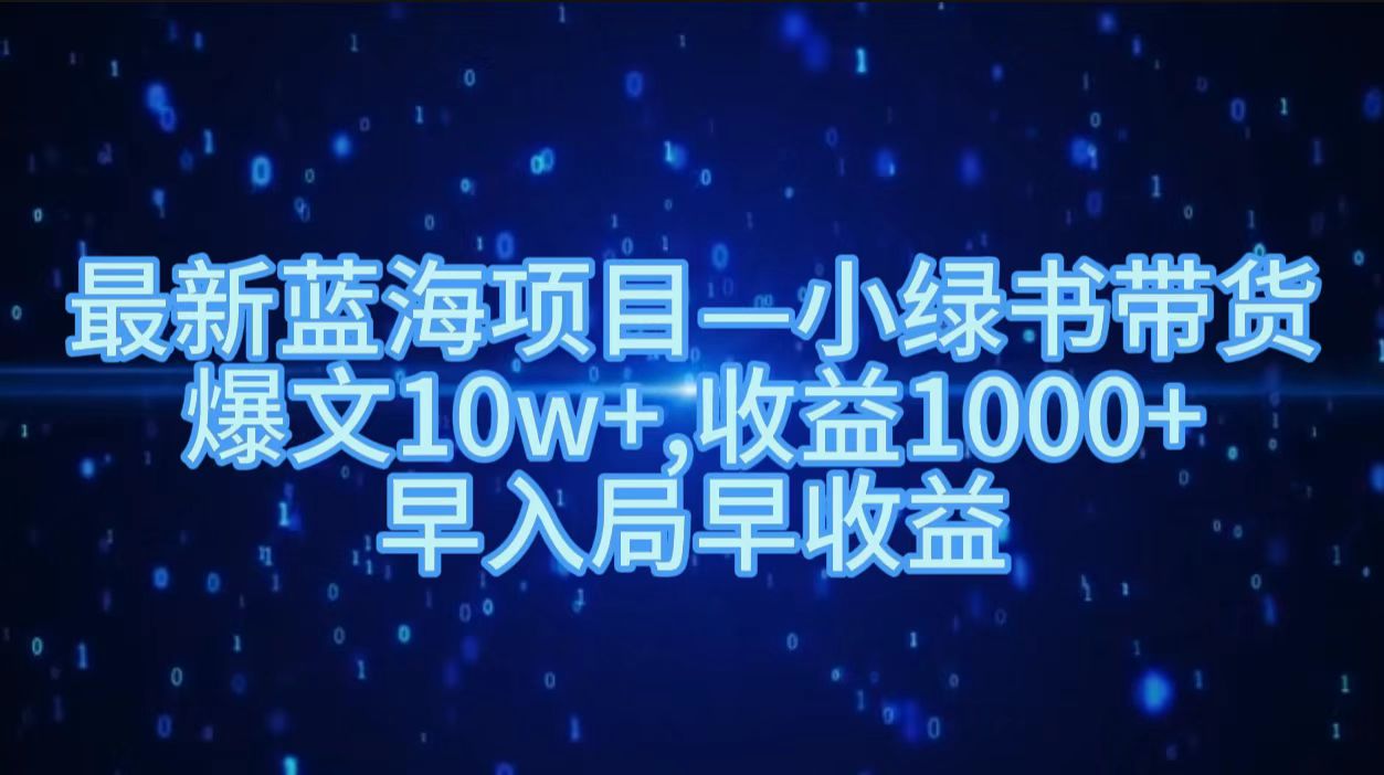 最新蓝海项目小绿书带货，爆文10w＋，收益1000＋，早入局早获益！！-学知网