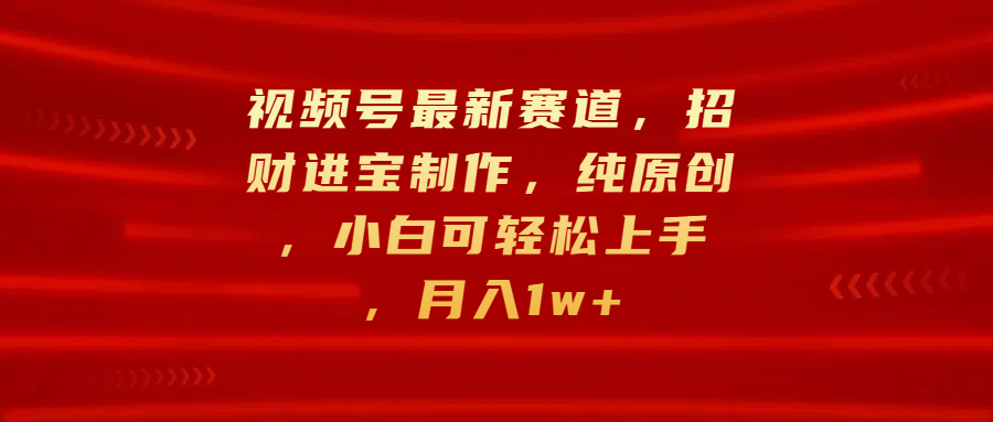视频号最新赛道，招财进宝制作，纯原创，小白可轻松上手，月入1w+-学知网