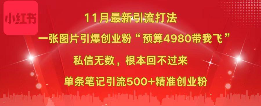 小红书11月最新图片打法，一张图片引爆创业粉“预算4980带我飞”，私信无数，根本回不过来，单条笔记引流500+精准创业粉-学知网