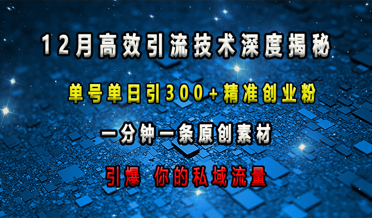 12月高效引流技术深度揭秘 ，单号单日引300+精准创业粉，一分钟一条原创素材，引爆你的私域流量-学知网